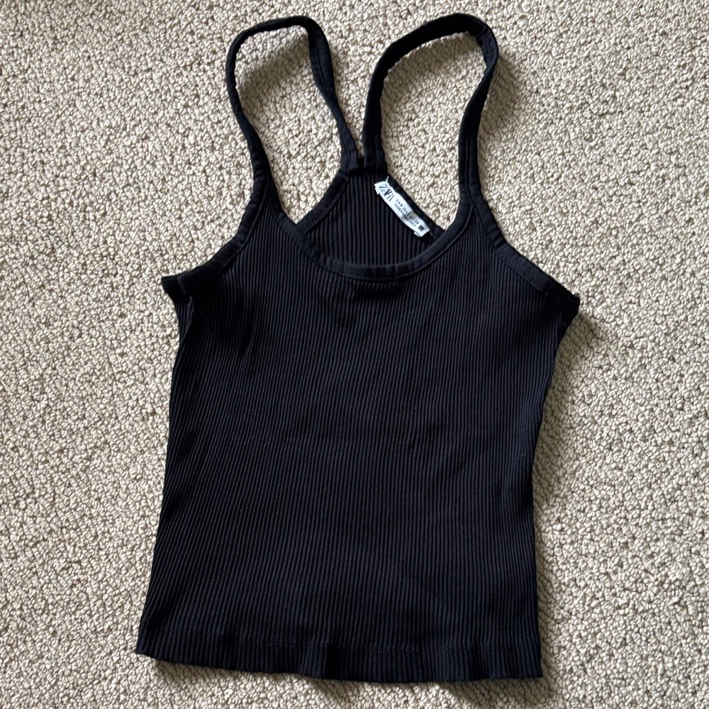 Zara Black Ribbed Racerback Tank Top - Women S